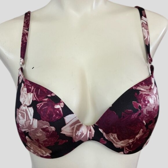 ๐
บ๐2/$35๐La Senza Body Kiss Plunge Black With Roses Bra 32C - Picture 1 of 6